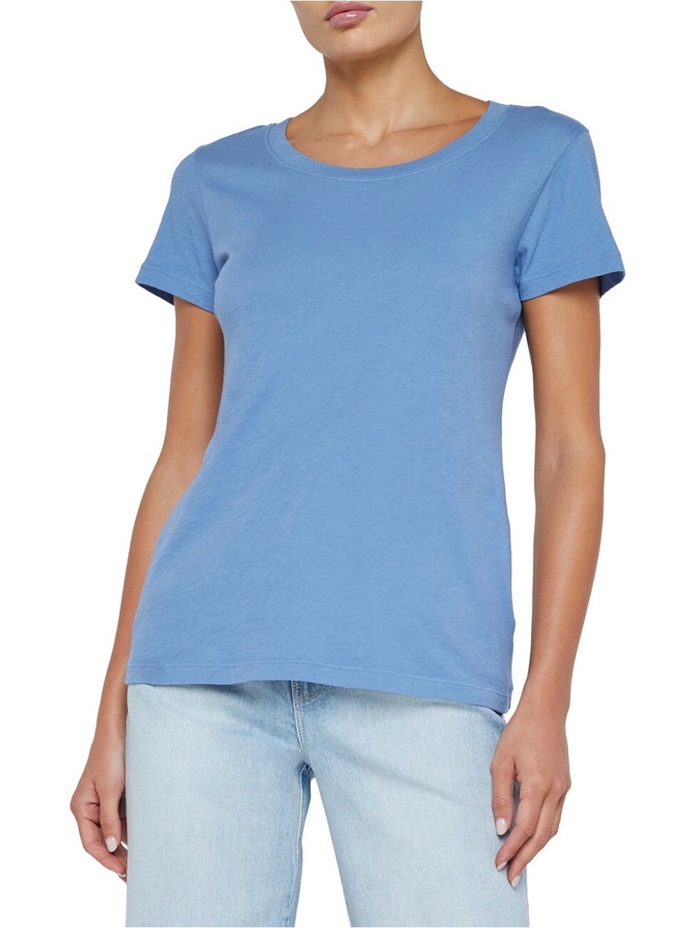 L'Agence Cory Cotton Scoop Neck Tee Harbor Blue Size L NWOT Made USA